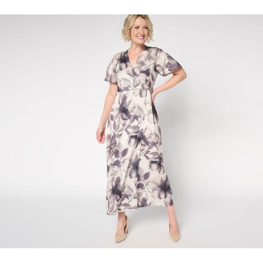 Me by Jennie Garth Women's Dress Sz S Camellia Printed Faux Wrap Black A685444